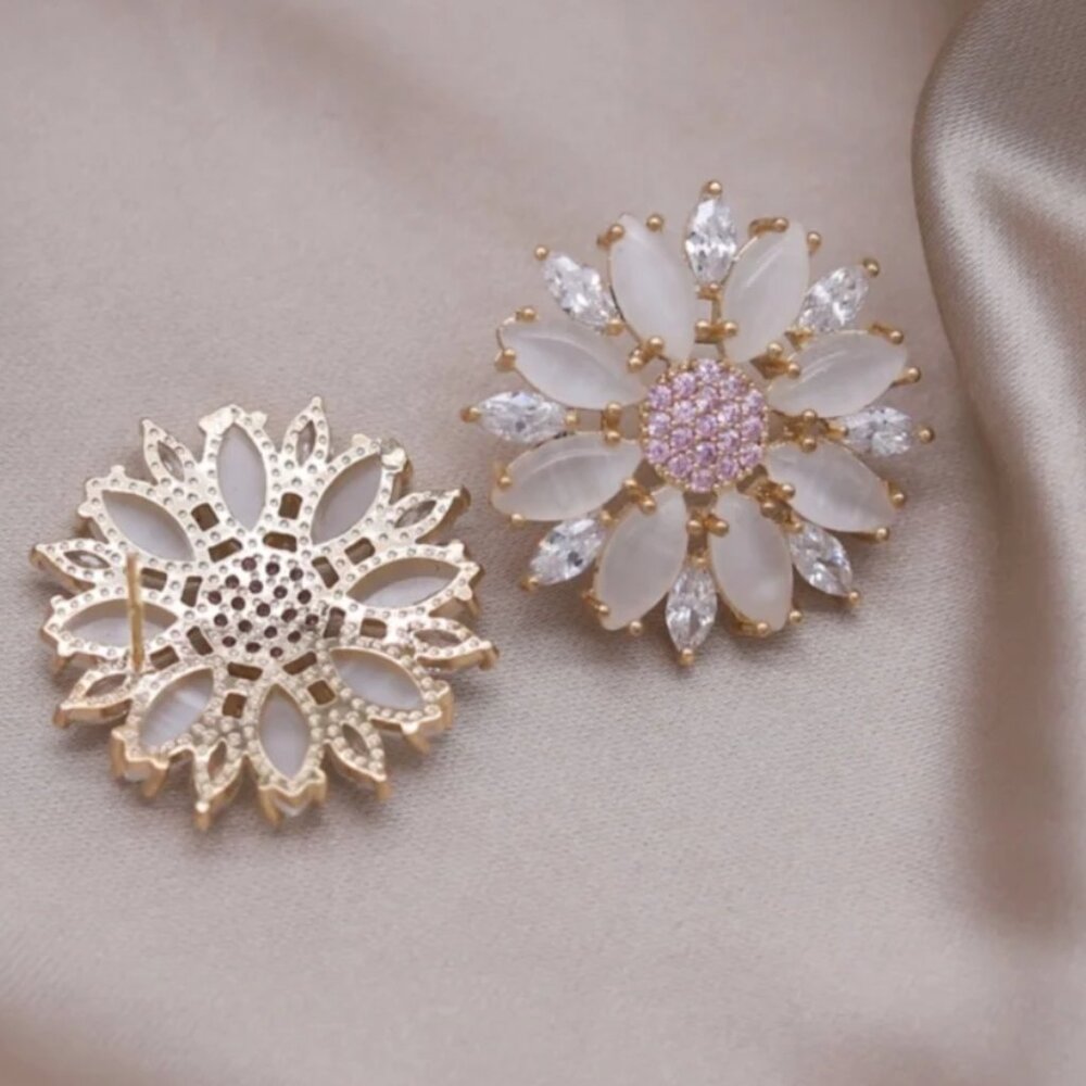 FLORAL CZ GOLD ROUND EARRINGS - Picture 3 of 6